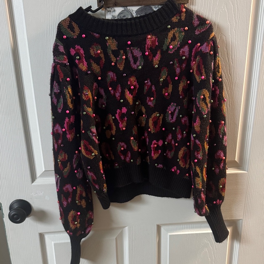 Farm rio beaded animal print sweater